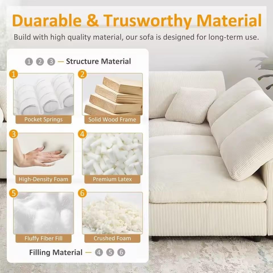 Modular Sectional Sofa for Living Room U Shaped Convertible Comfy Corduroy Cloud Couch for Large Apartment Office