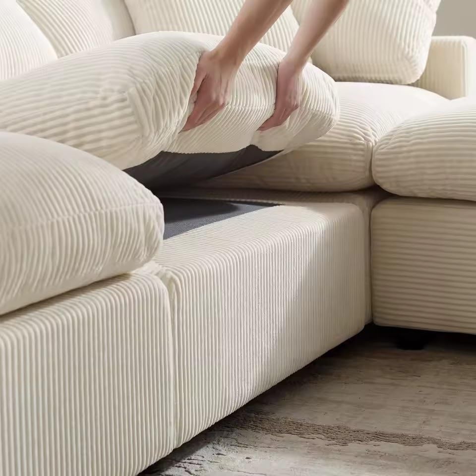 Modular Sectional Sofa for Living Room U Shaped Convertible Comfy Corduroy Cloud Couch for Large Apartment Office