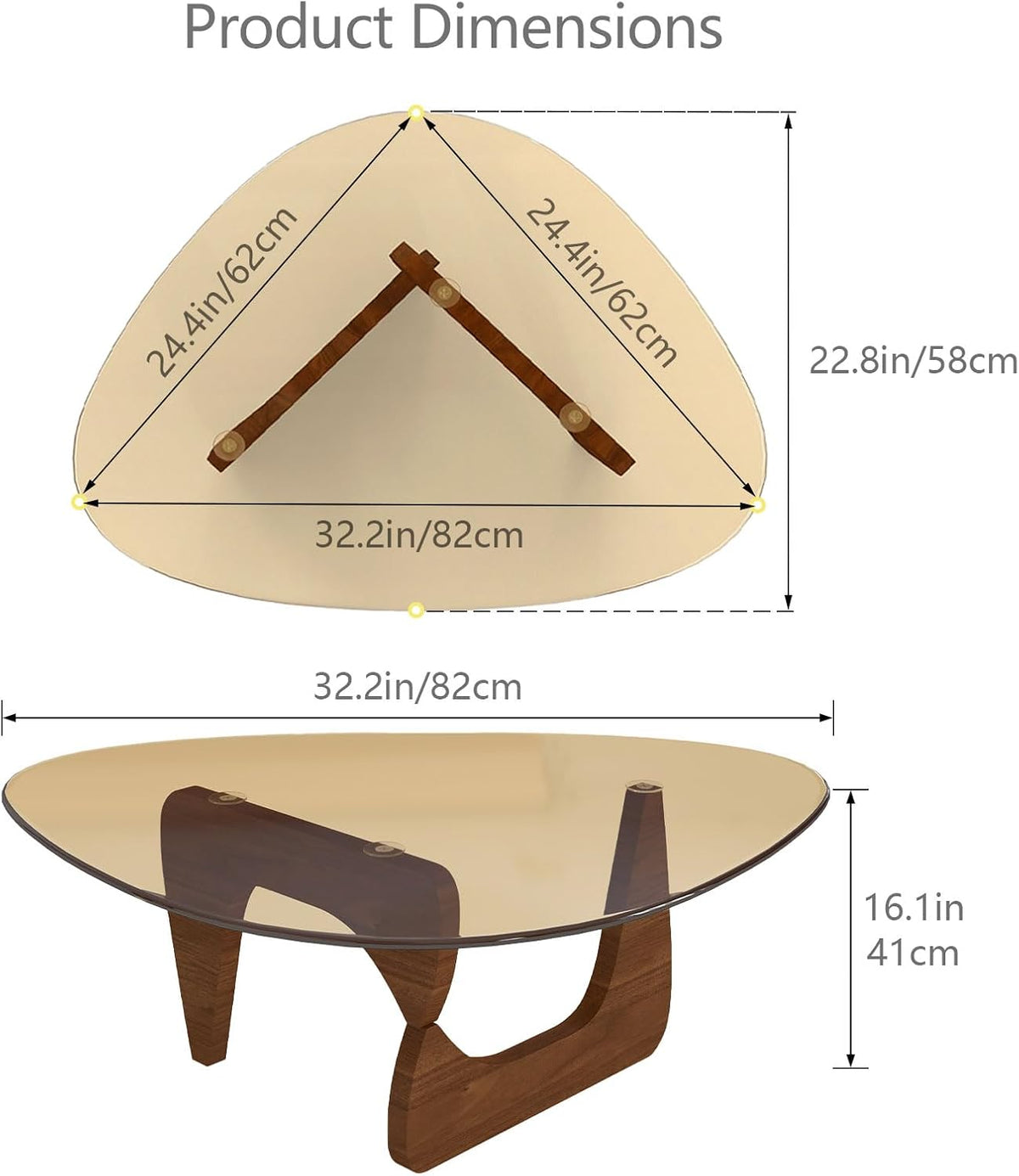 Triangle MDF Frame Coffee Table with Amber Tempered Glass Top