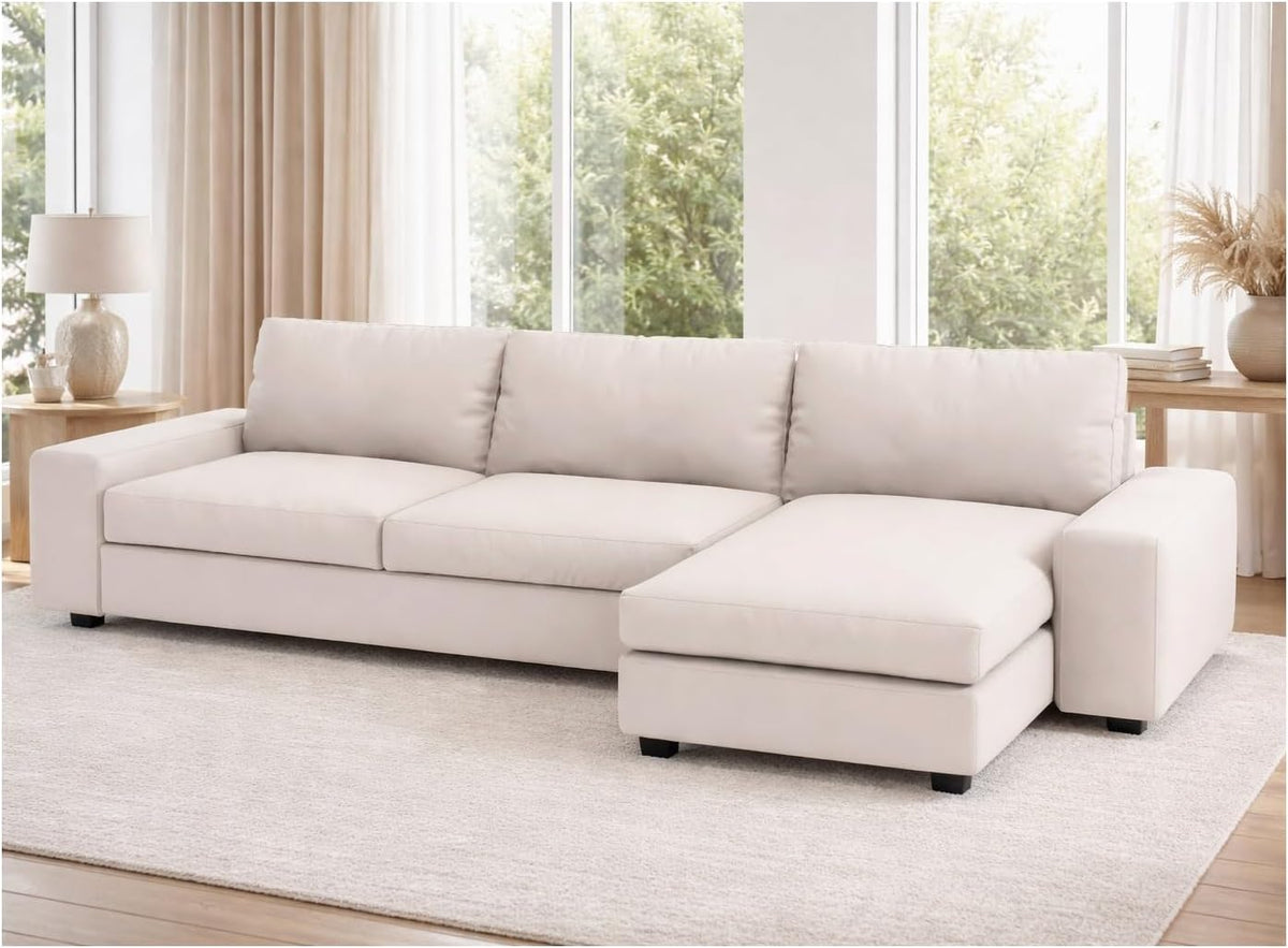 Width: 125.2", Not 110" Durable KIVIK Three 3 Seat Sofa with Chaise Sectional Cover Replacement, Compatible with IKEA Kivik 4 Four Seat Corner Lounge Slipcover Only (Polyester Beige)