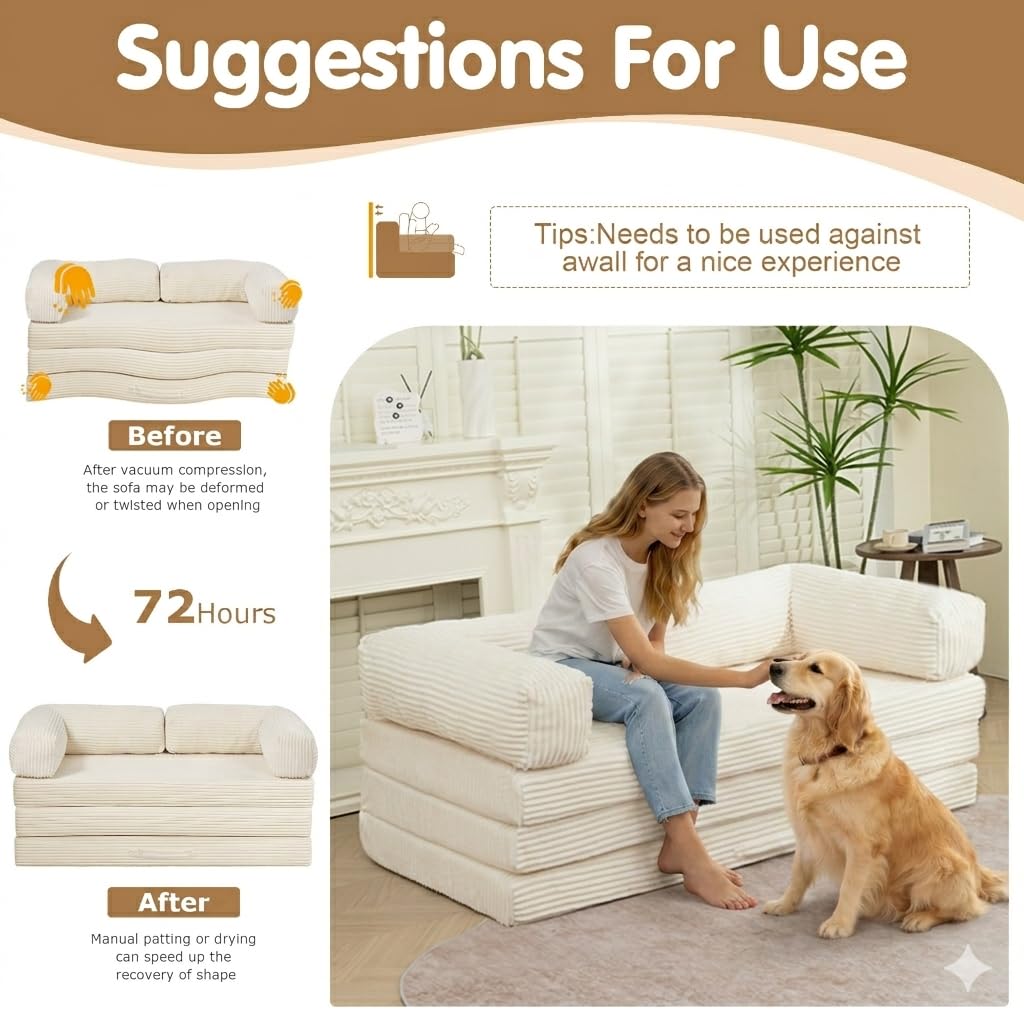 Convertible Sofa Bed Queen,5-in-1 Boneless Couch with Removable Armrests & Handle,Corduroy Futon Sleeper Sofa,Floor Folding Mattress Pull Out Bed for Small Space Apartment Living Room Bedroom,Green