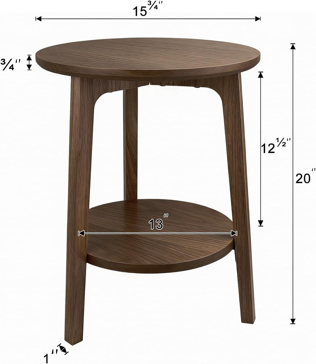 2-Tier Round Coffee Table Wood Nesting Side Table (Walnut, 28x28x18)