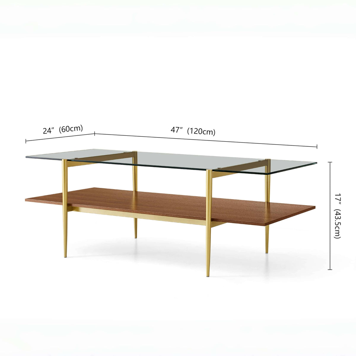 LumFurn Round Coffee Table for Living Room, Mid-Century Modern Design, D30 x H17, 2-Tier Structure, Grey Glass Top and Black Marble Finish Wood Shelf, Sleek Conical Metal Legs with Gold Finish Frame