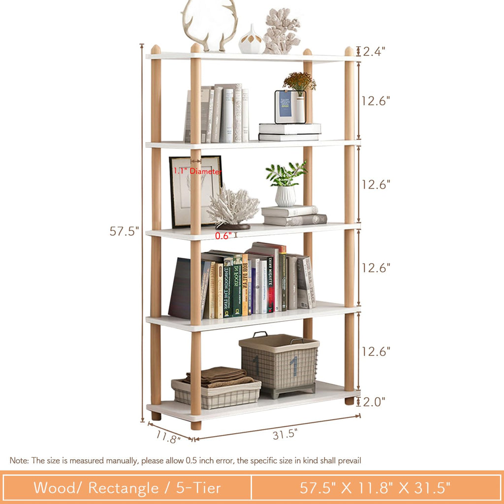 IOTXY 5-Tier Wooden Shelf Bookcase, Freestanding Open Bookshelf, Oak