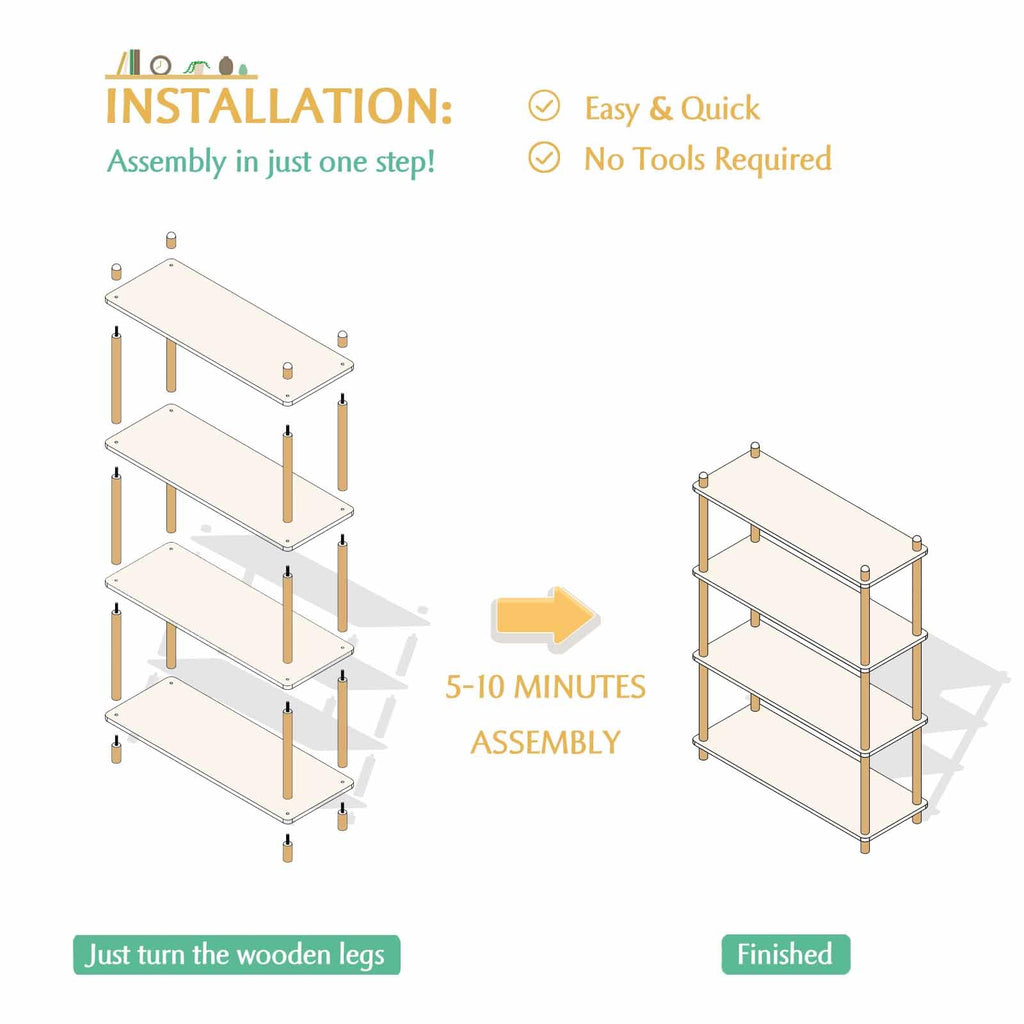 IOTXY 5-Tier Wooden Shelf Bookcase, Freestanding Open Bookshelf, Oak
