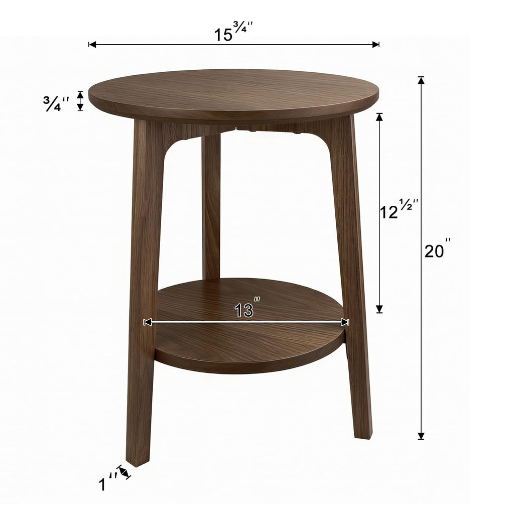 2-Tier Round Coffee Table, 28ââ Wood Nesting Side Table with Storage Shelf, Natural Walnut Wood Tables for Living Room, Space Saving Accent Table