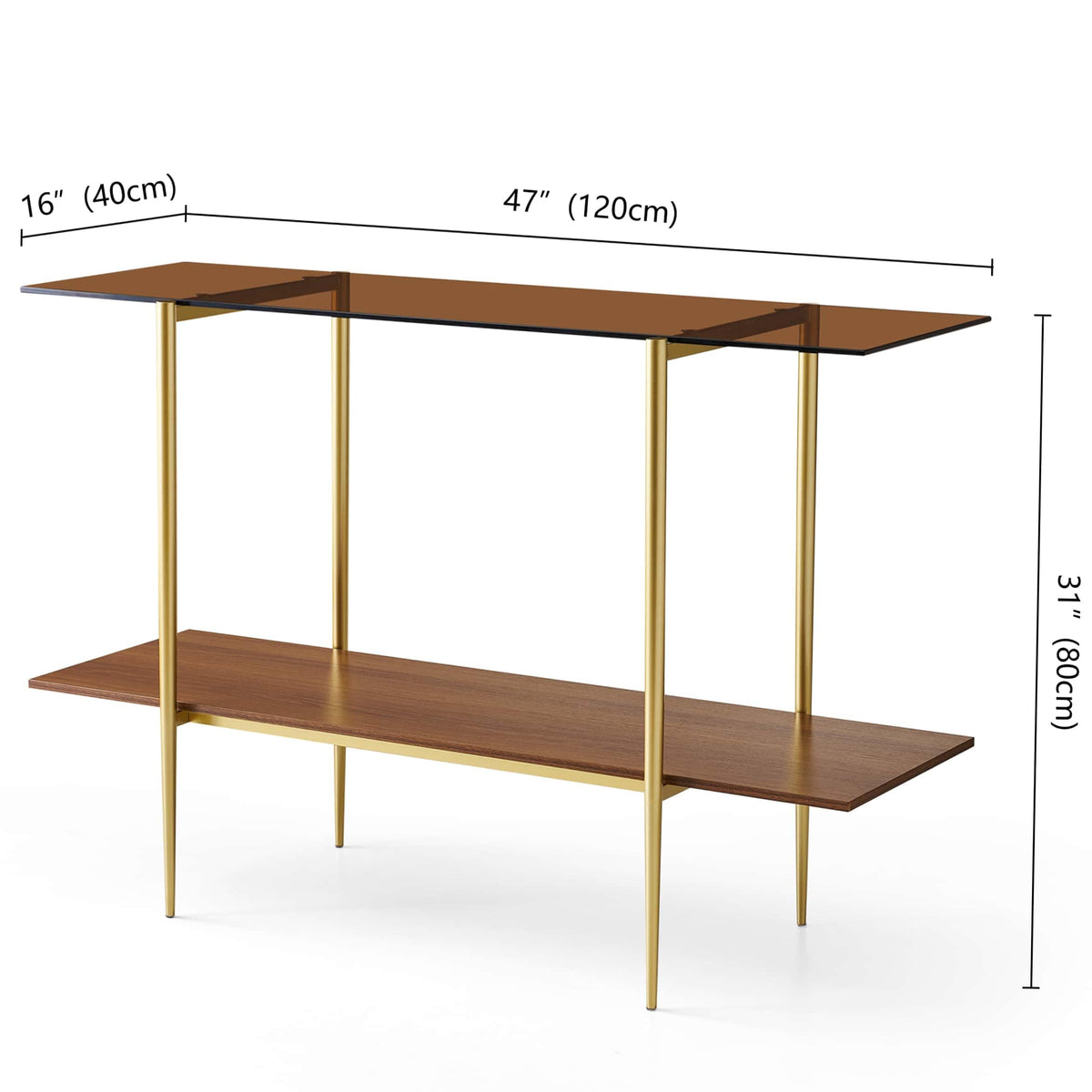 LumFurn Round Coffee Table for Living Room, Mid-Century Modern Design, D30 x H17, 2-Tier Structure, Grey Glass Top and Black Marble Finish Wood Shelf, Sleek Conical Metal Legs with Gold Finish Frame