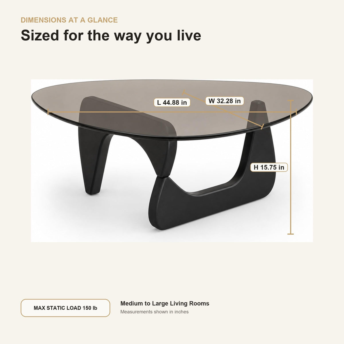 EASYSOUL Modern Glass Coffee Table, 32.68" D x 22.44" W x 15.75" H, Abstract Round Tea Tables for Living Room Home Office Industrial Cocktail Tables (Walnut-Brown Glass, 32.68")