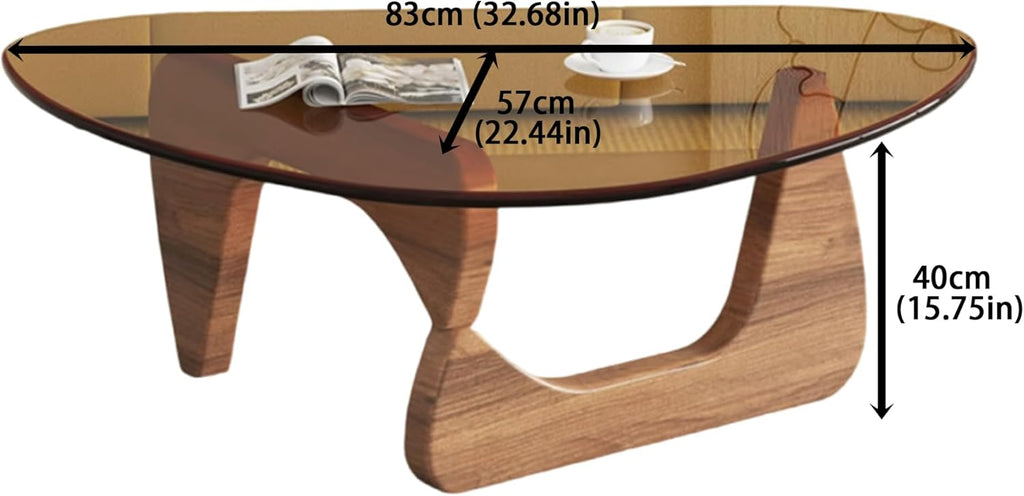 EASYSOUL Modern Glass Coffee Table, 32.68" D x 22.44" W x 15.75" H, Abstract Round Tea Tables for Living Room Home Office Industrial Cocktail Tables (Walnut-Brown Glass, 32.68")
