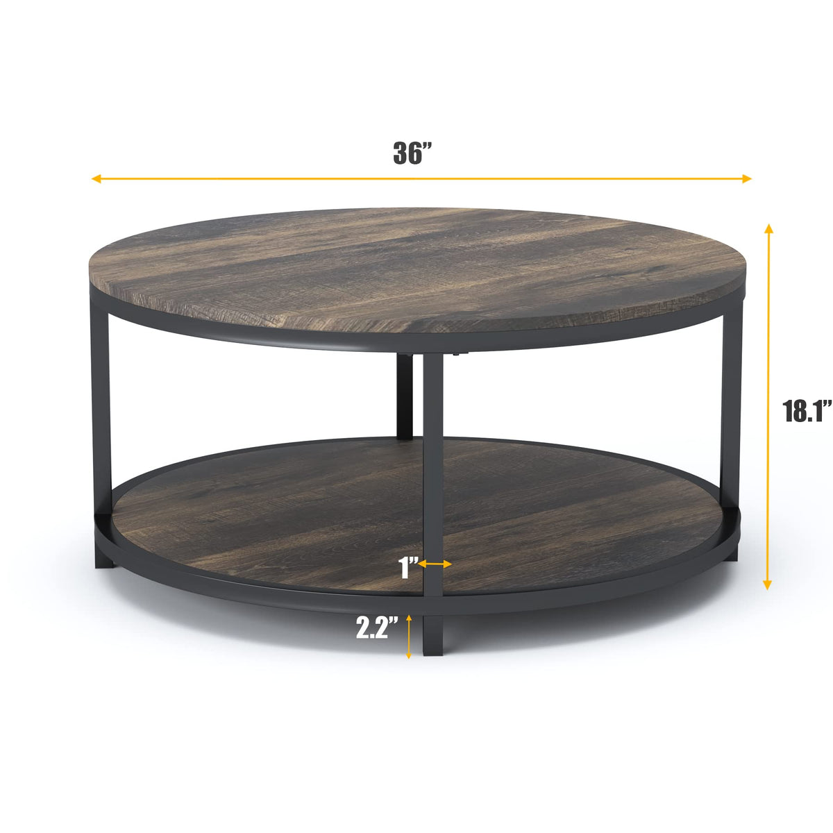 NSdirect Round Coffee Table,36" Coffee Table for Living Room,2-Tier Rustic Wood Desktop with Storage Shelf Modern Design Home Furniture(Light Walnut)