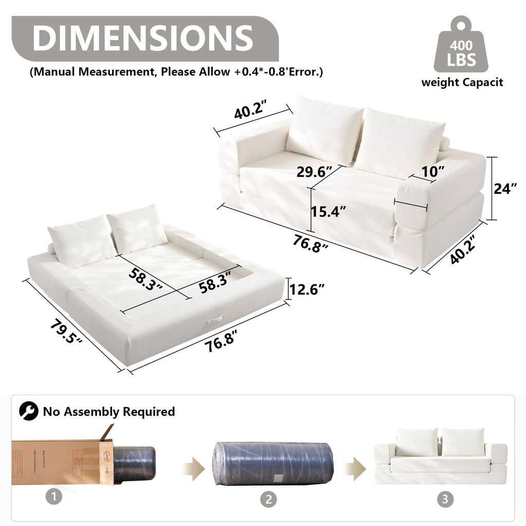 WHGBJA 79" 5 in 1 Convertible Sofa Bed Couch, Modular Sectional, Loveseat
