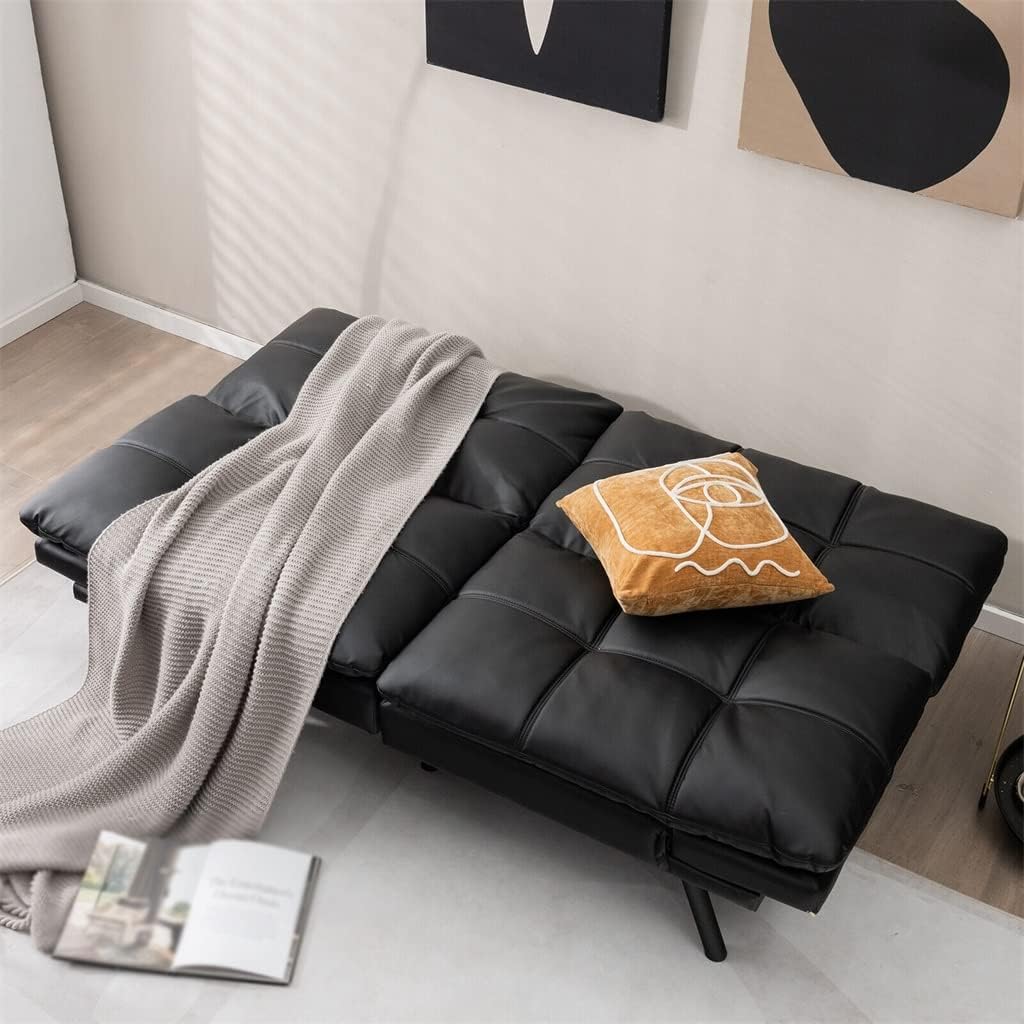 Convertible Futon Sofa Bed Memory Foam Couch Sleeper W/Adjustable Armrest Black
