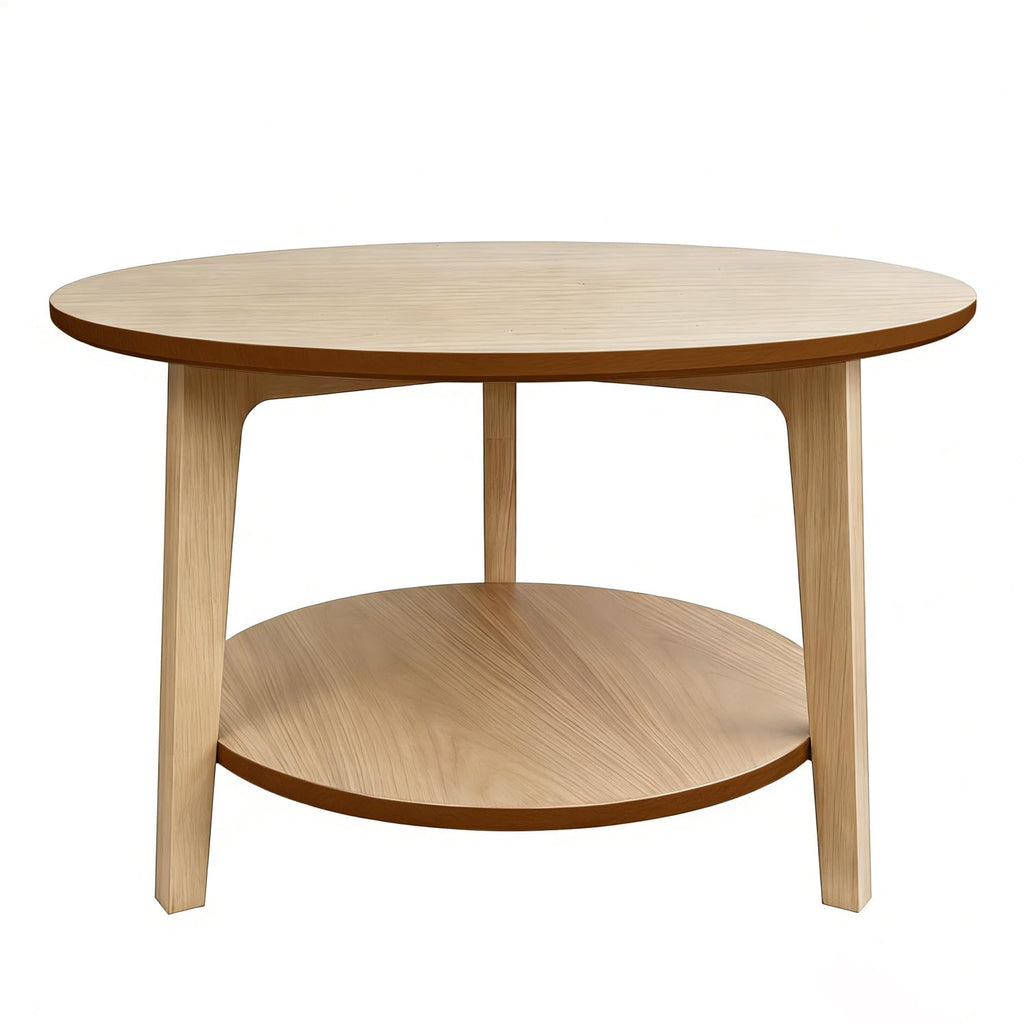 2-Tier Round Coffee Table Wood Nesting Side Table (Walnut, 28x28x18)