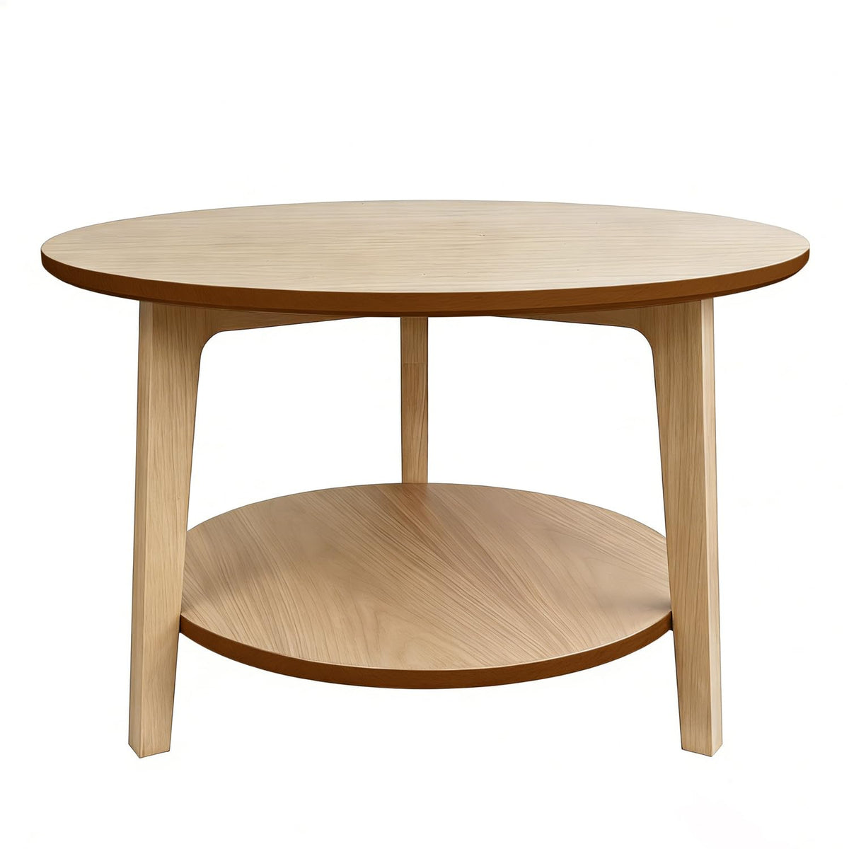 2-Tier Round Coffee Table Wood Nesting Side Table (Walnut, 28x28x18)