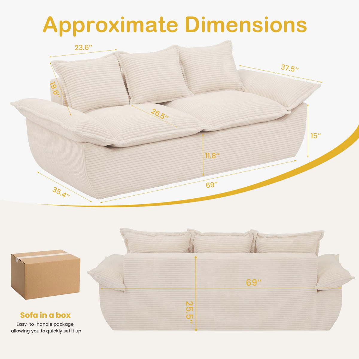 56" Boneless Loveseat, 2-Seater Black Boneless Sofa with Removable Cushions & 2 Pillows, Small Mini Couch Boneless Foam Sofa for Living Room, Apartments, & Office