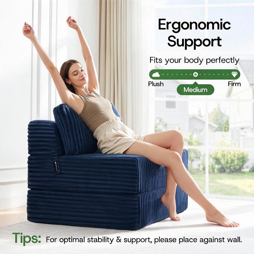 Folding Sofa Bed Convertible 4 in 1 Sleeper Chair Black Single