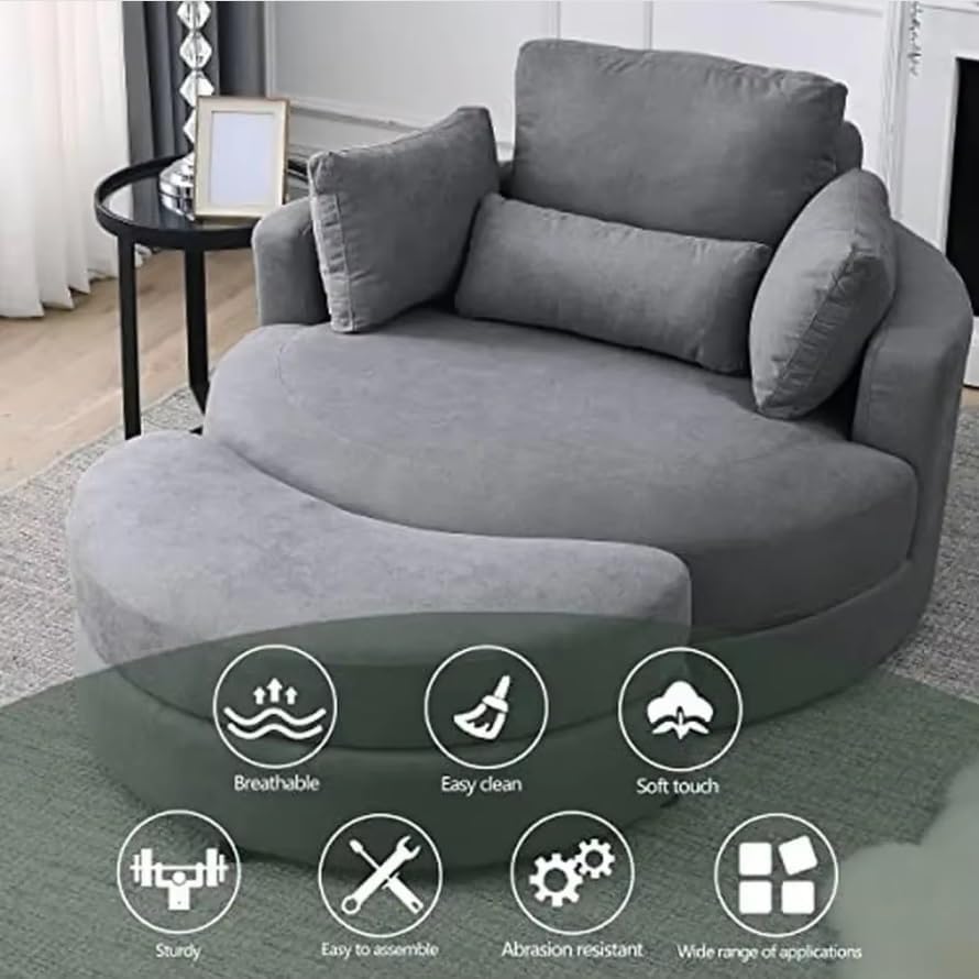Swivel Accent Barrel Chair with Storage Ottoman Linen Fabric Lounge Club Sofa in Living Room Hotel ï»¿
