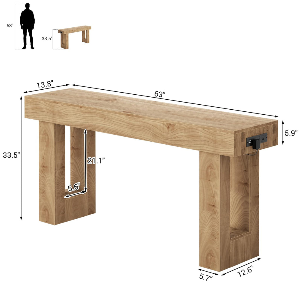 Unikito 63" Console Table with Sensor Light & AC Outlets with USB-C Ports
