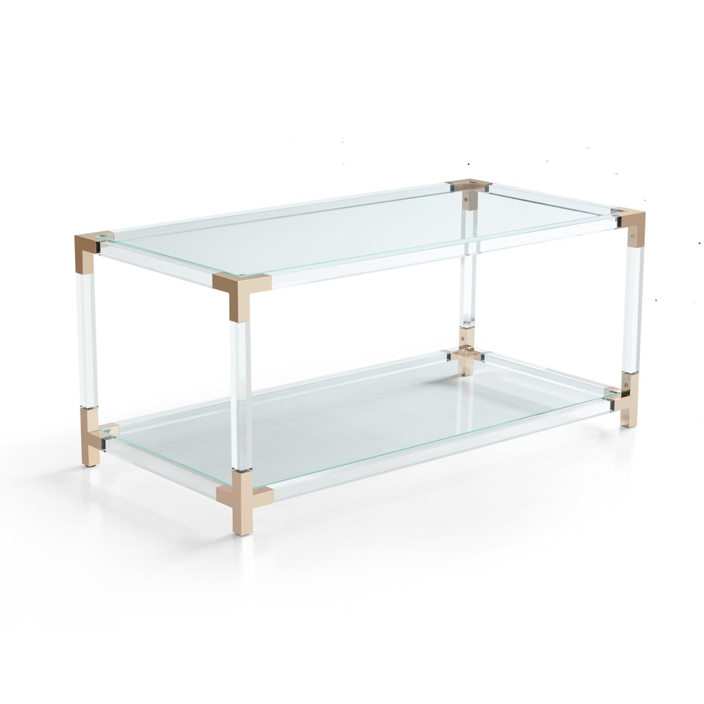 Saint Mossi Gold Round Coffee Table with Clear Glass Top and Glass Shelf