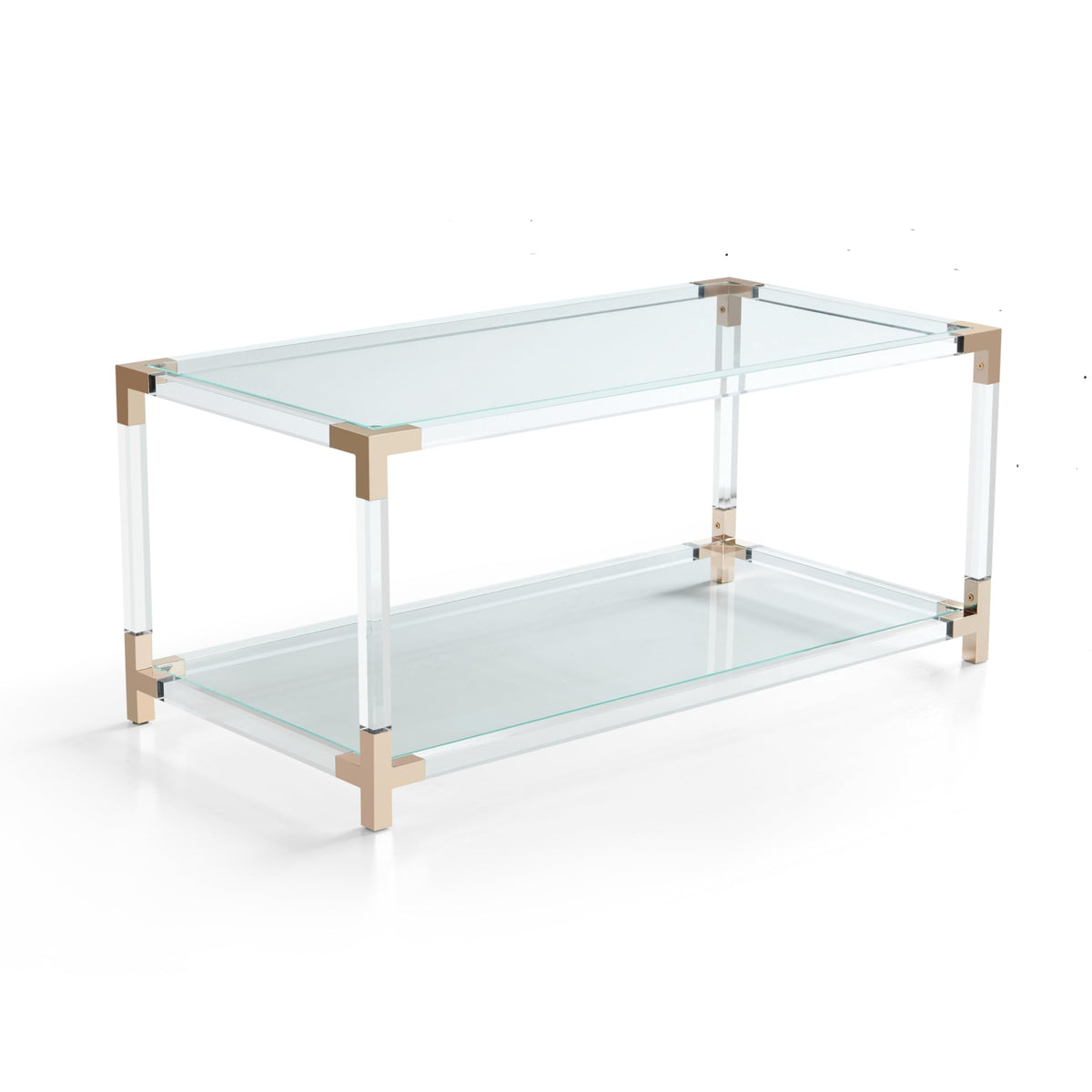 Saint Mossi Gold Round Coffee Table with Clear Glass Top and Glass Shelf
