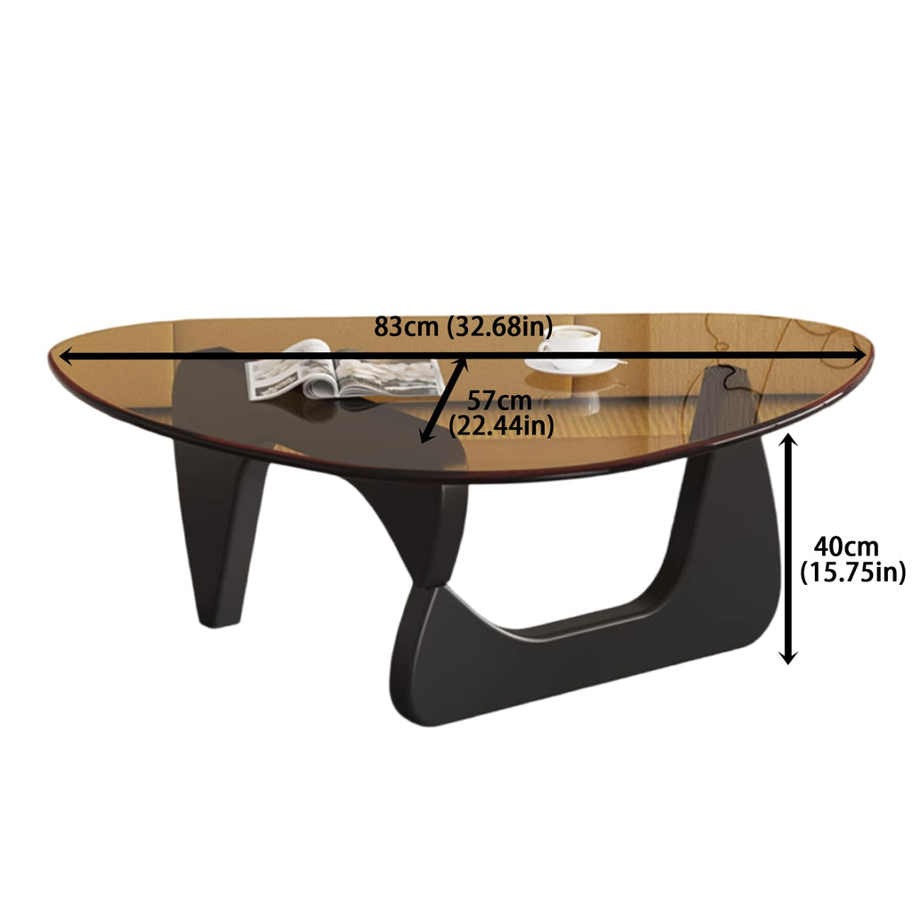 EASYSOUL Modern Glass Coffee Table, 32.68" D x 22.44" W x 15.75" H, Abstract Round Tea Tables for Living Room Home Office Industrial Cocktail Tables (Walnut-Brown Glass, 32.68")