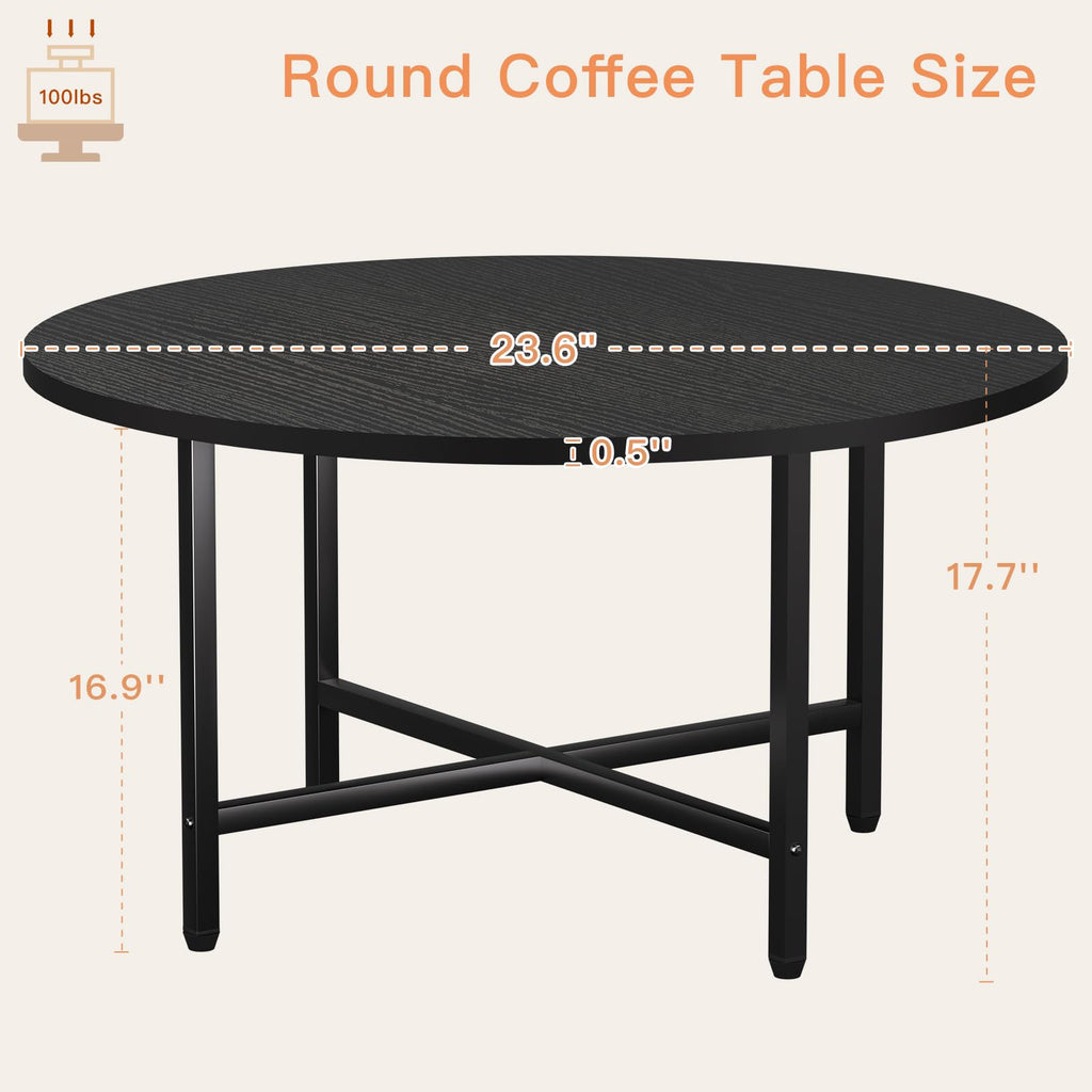 Coffee Tables for Living Room, 27.6" Round Coffee Table, Black Coffee Table