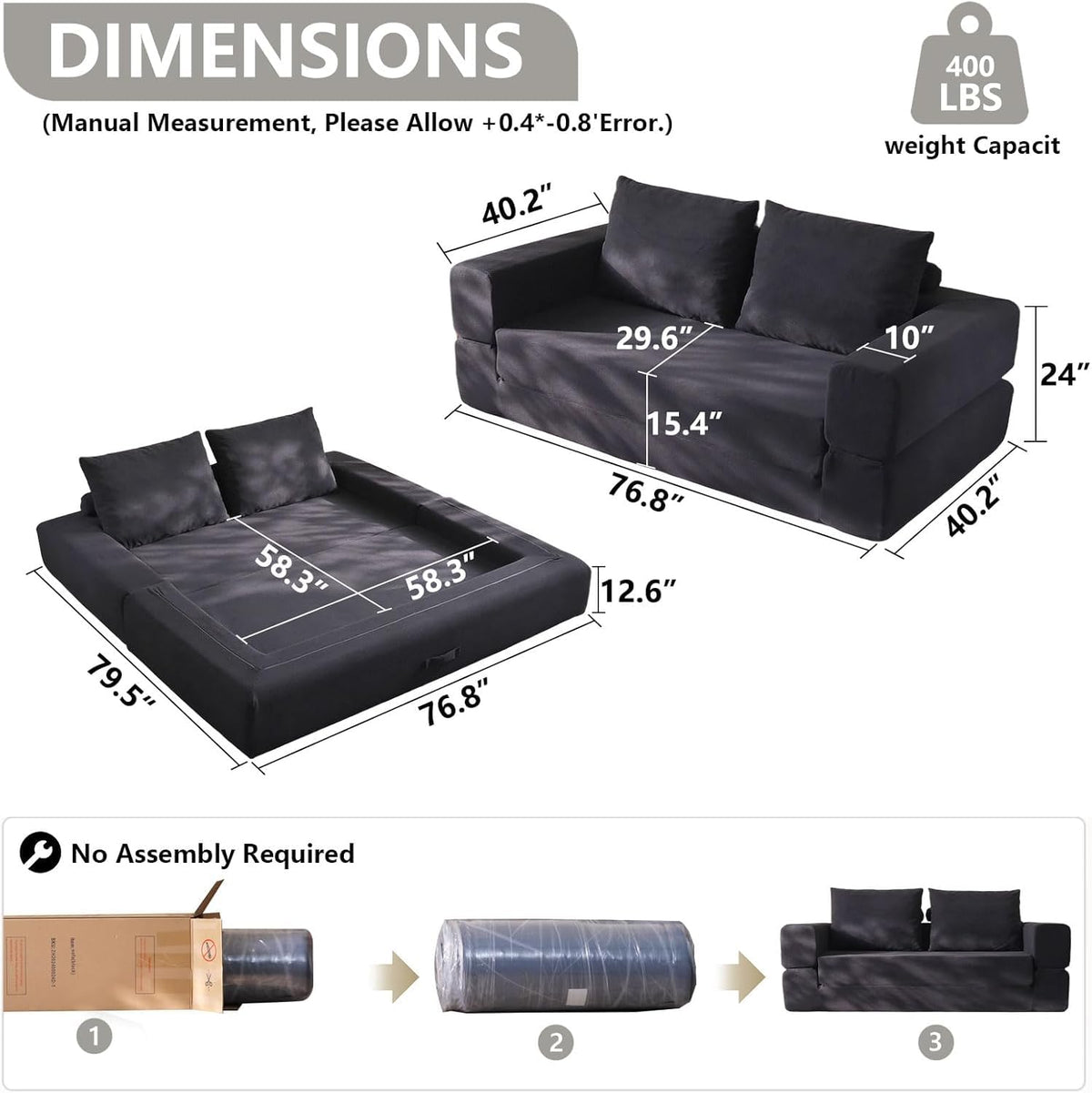 WHGBJA 79" 5 in 1 Convertible Sofa Bed Couch, Modular Sectional, Loveseat