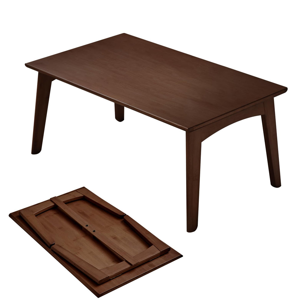 JIKUGO Bamboo Folding Coffee Table No Assembly Required Japanese Floor Table for Bedroom Living Room, Walnut, 26 x 15.8 x 11.8 Inches