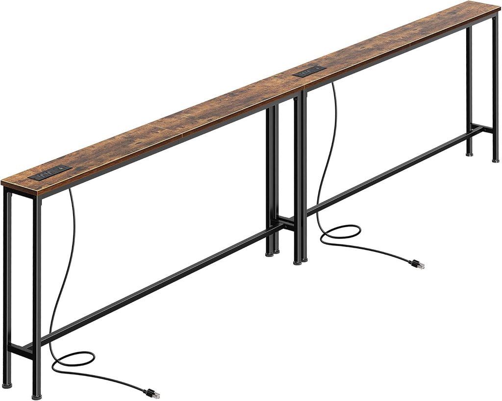 SUPERJARE 110.2 inch Narrow Behind Couch Table with Charging Stations