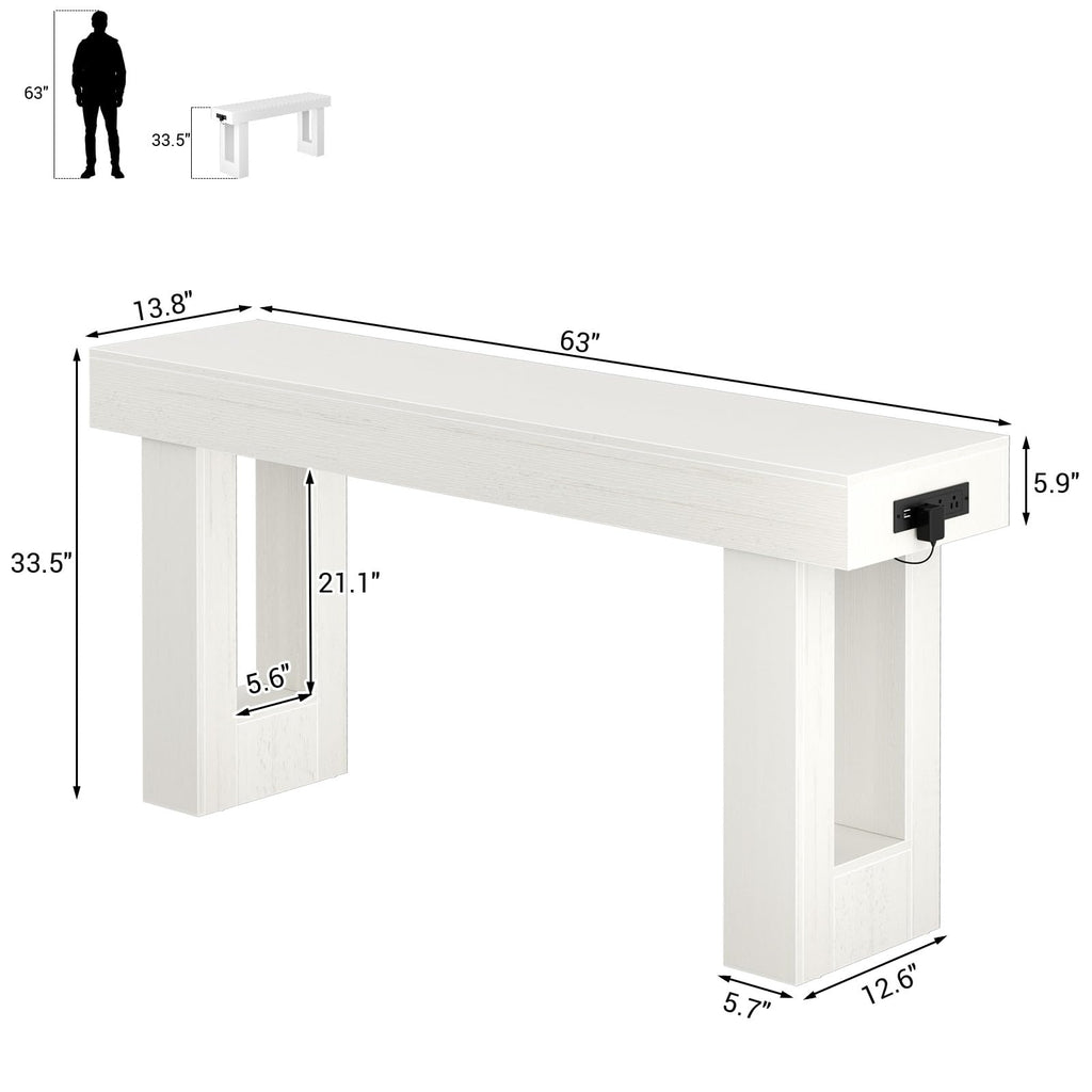 Unikito 63" Console Table with Sensor Light & AC Outlets with USB-C Ports