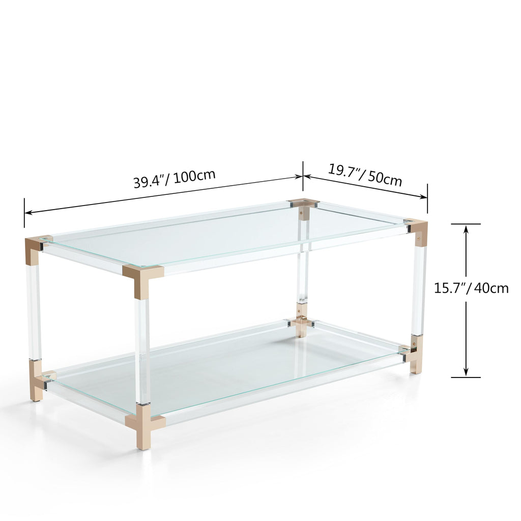 Saint Mossi Gold Round Coffee Table with Clear Glass Top and Glass Shelf