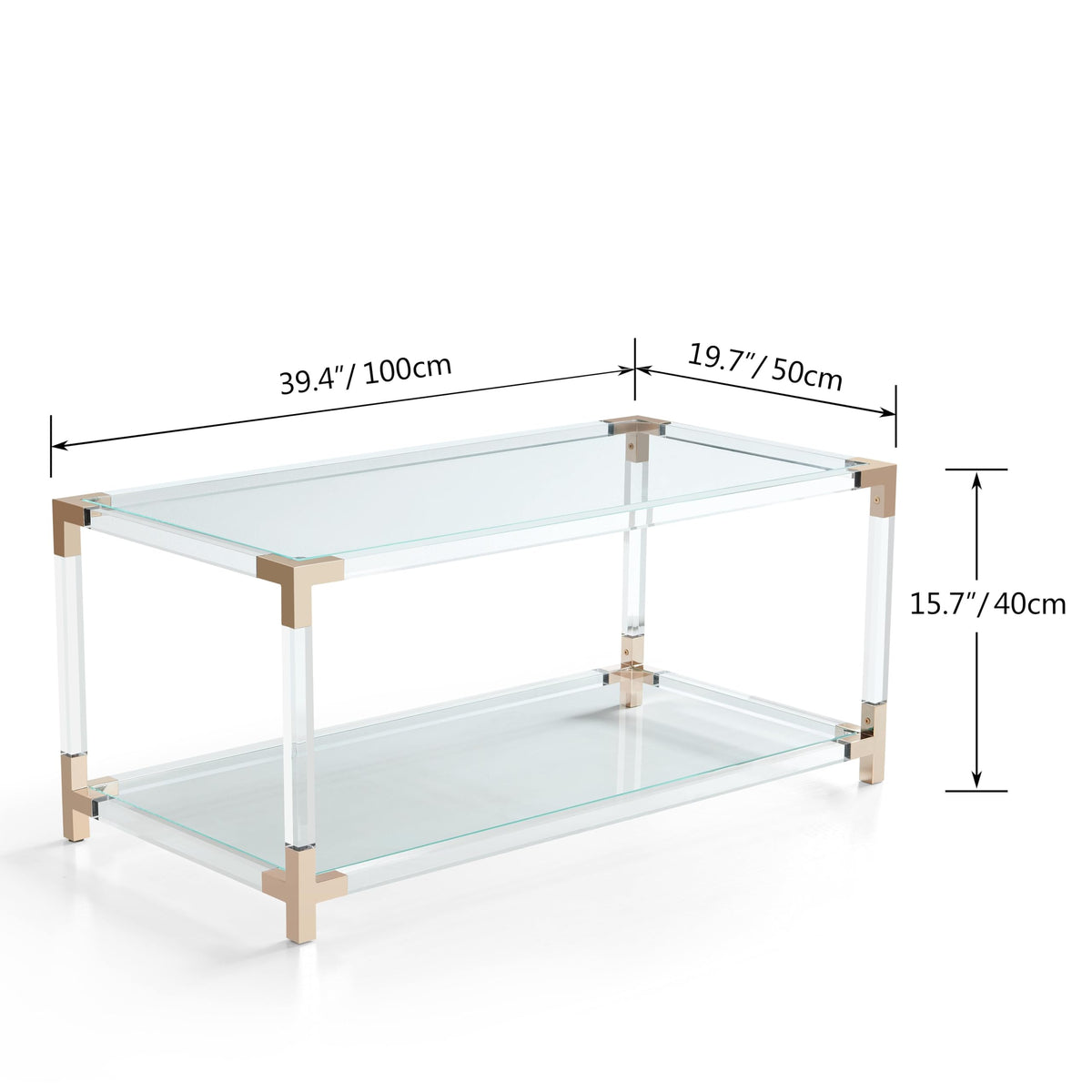 Saint Mossi Gold Round Coffee Table with Clear Glass Top and Glass Shelf