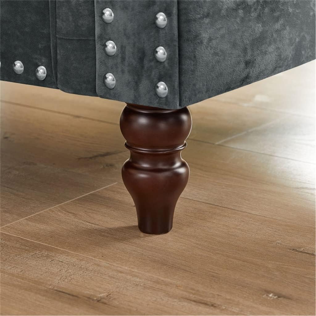 80" Deep Button Tufted Upholstered Roll Arm L-Shaped Sofa 3 Pillows Included, Solid Wood Gourd Legs