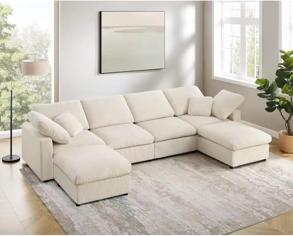 Modular Sectional Sofa for Living Room U Shaped Convertible Comfy Corduroy Cloud Couch for Large Apartment Office