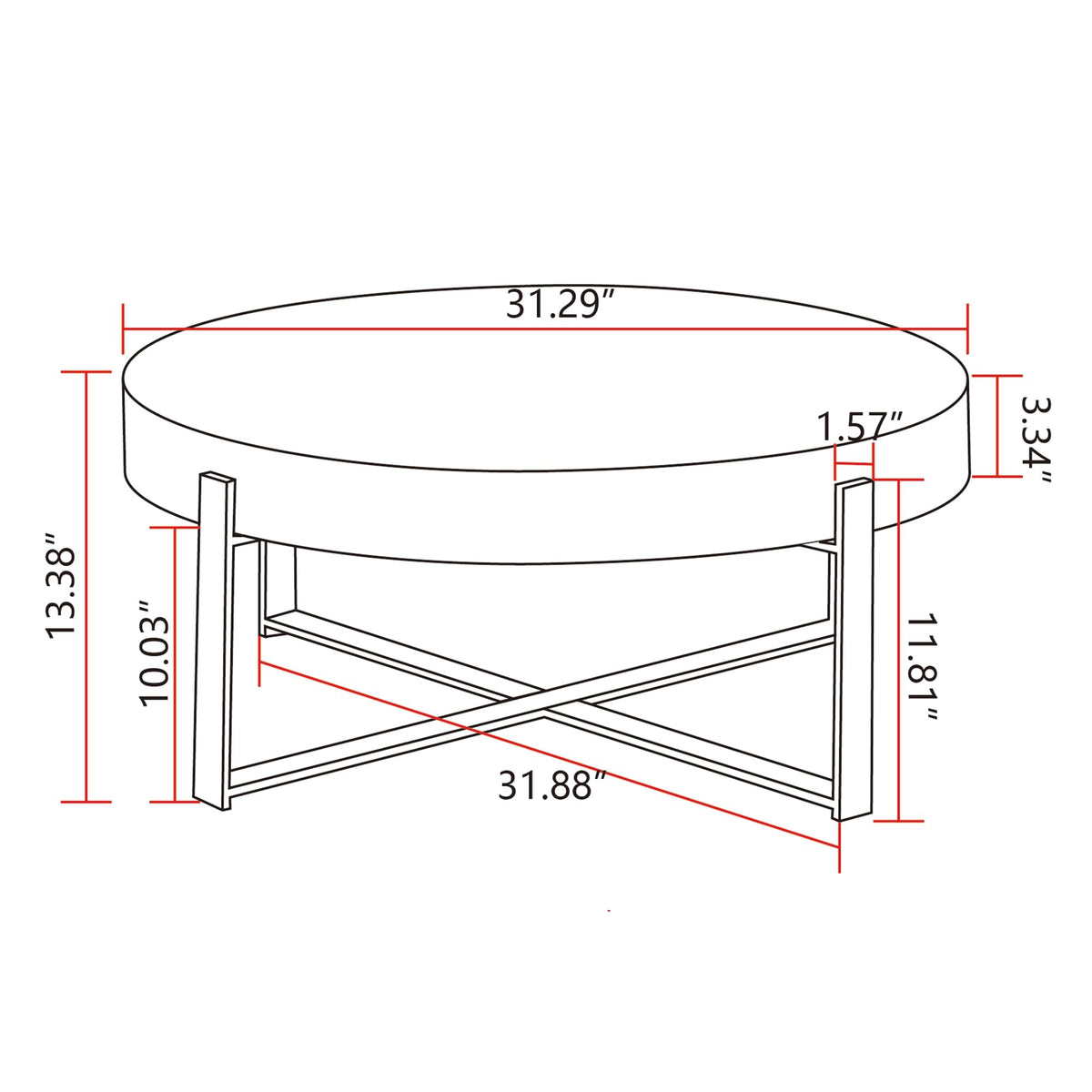 32" Tempered Glass Round Coffee Table Modern Chrome Frame Acrylic Legs Circle Living Room Center Tables