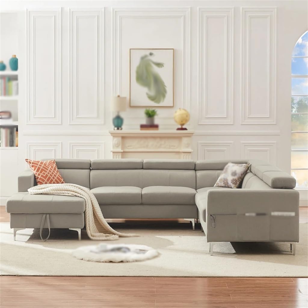 120'* 94.5" 3-Piece Sectional Sofa U Shape with Storage Left Chaise Lounge with Adjustment Linen Fabric