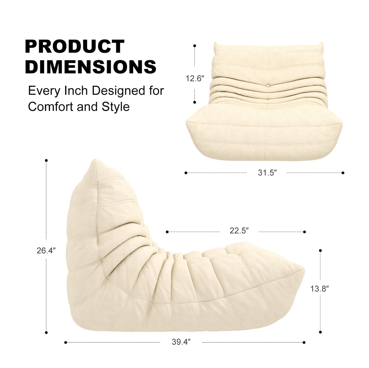 Full Foam 3-Seater Sofa, Bean Bag Floor Couch for Adults, Waterproof Fabric