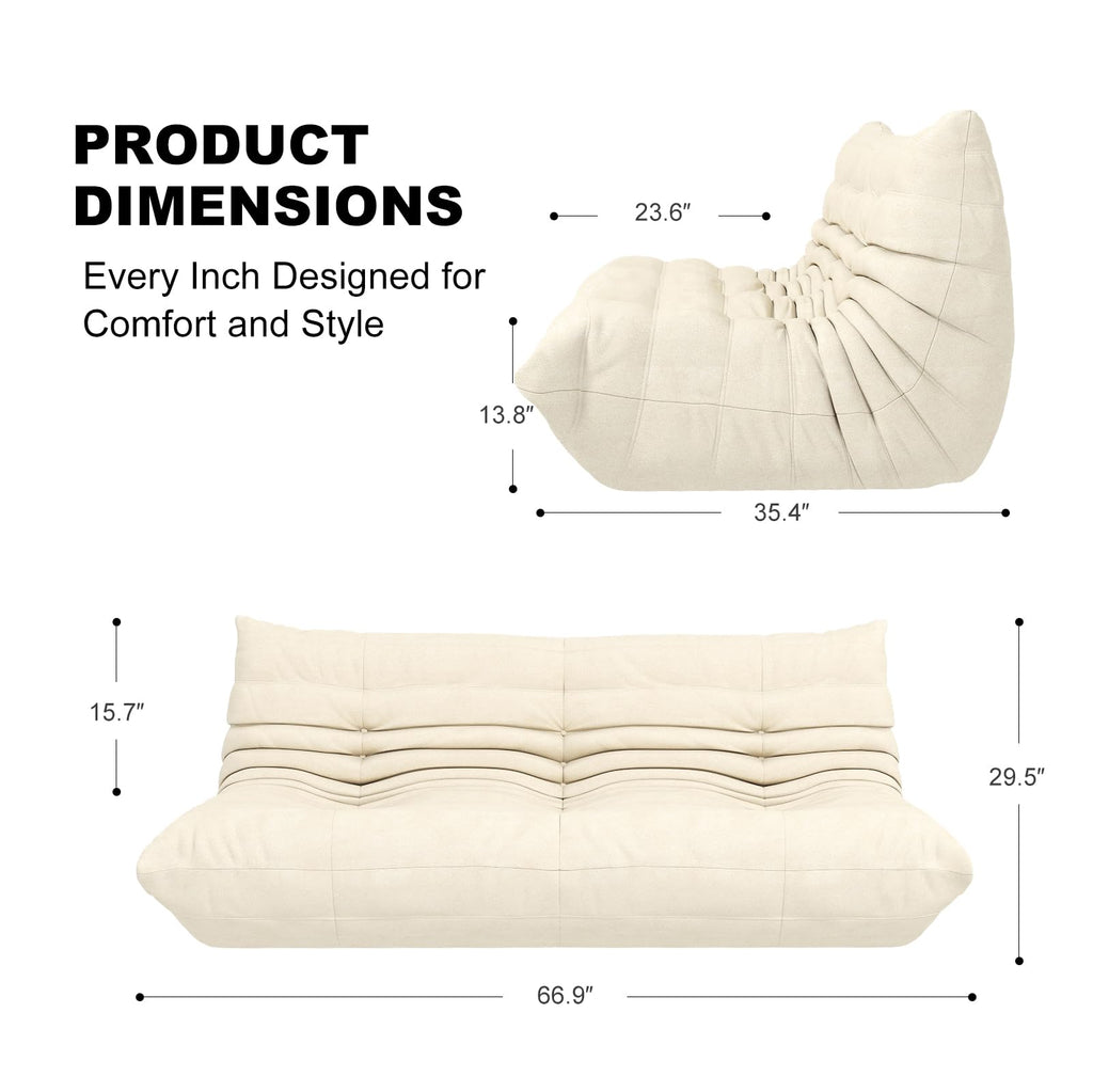 Full Foam 3-Seater Sofa, Bean Bag Floor Couch for Adults, Waterproof Fabric