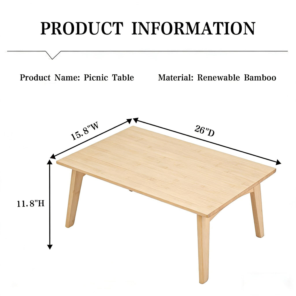 JIKUGO Bamboo Folding Coffee Table No Assembly Required Japanese Floor Table for Bedroom Living Room, Walnut, 26 x 15.8 x 11.8 Inches