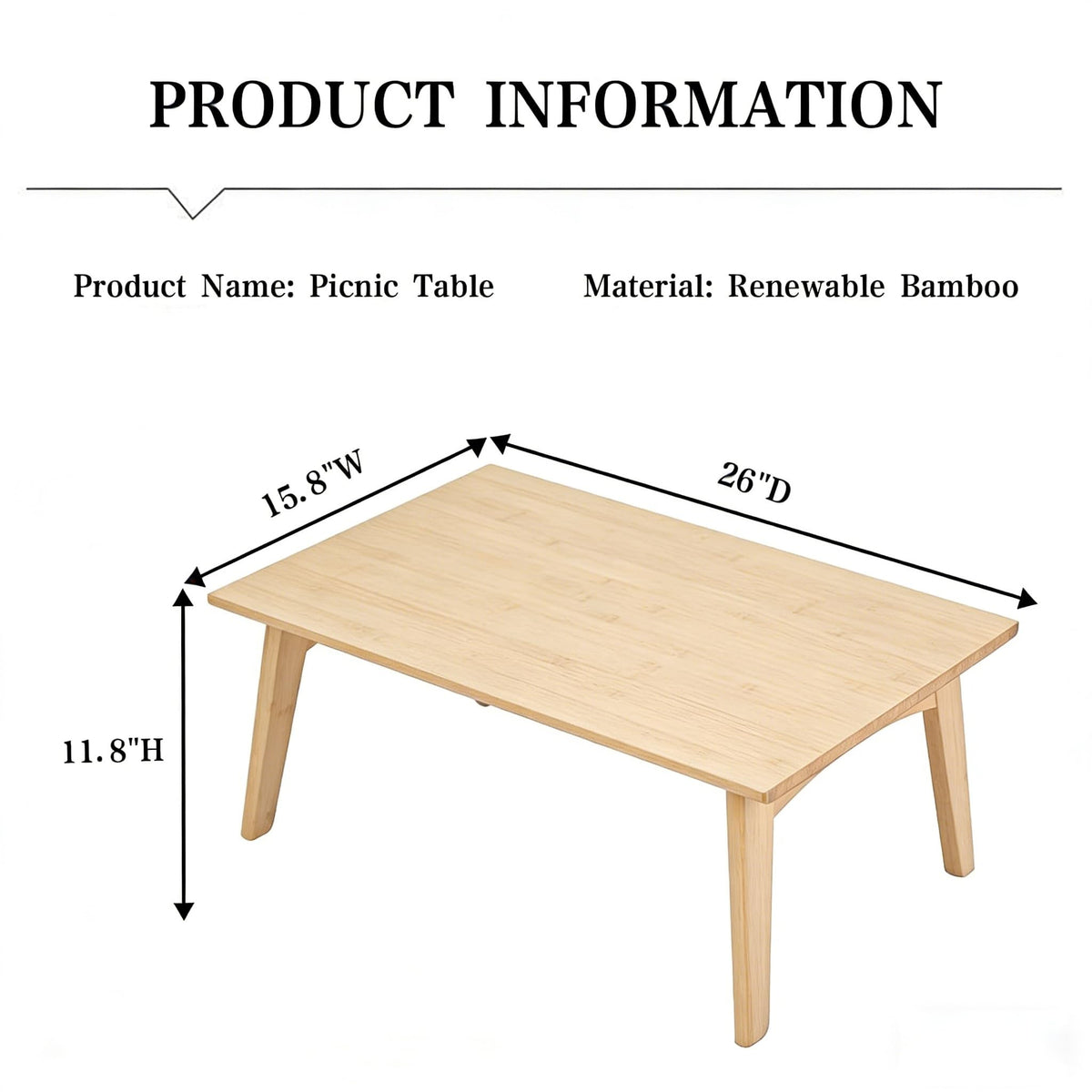 JIKUGO Bamboo Folding Coffee Table No Assembly Required Japanese Floor Table for Bedroom Living Room, Walnut, 26 x 15.8 x 11.8 Inches