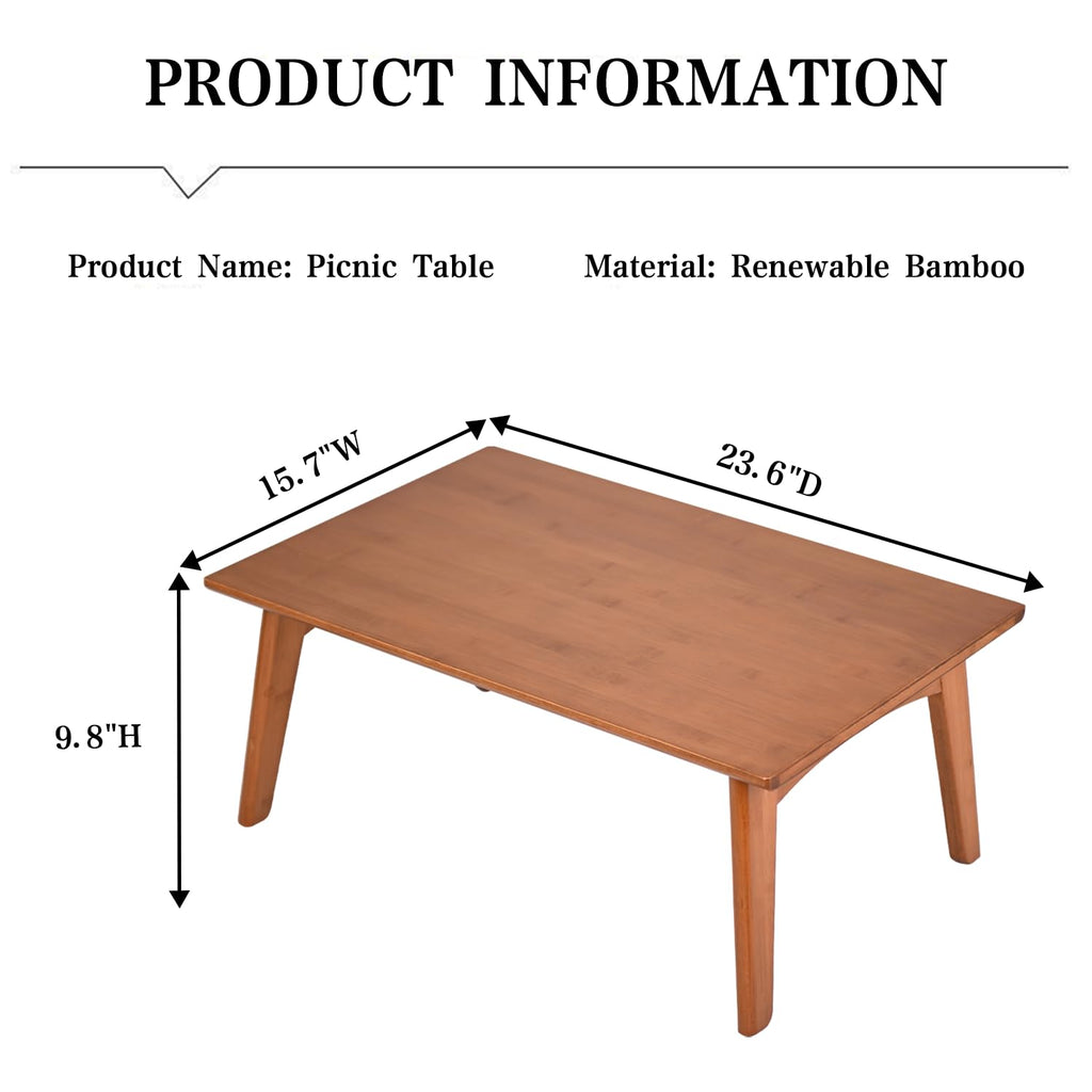 JIKUGO Bamboo Folding Coffee Table No Assembly Required Japanese Floor Table for Bedroom Living Room, Walnut, 26 x 15.8 x 11.8 Inches