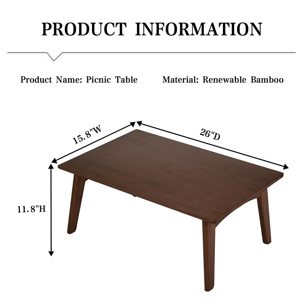 JIKUGO Bamboo Folding Coffee Table No Assembly Required Japanese Floor Table for Bedroom Living Room, Walnut, 26 x 15.8 x 11.8 Inches