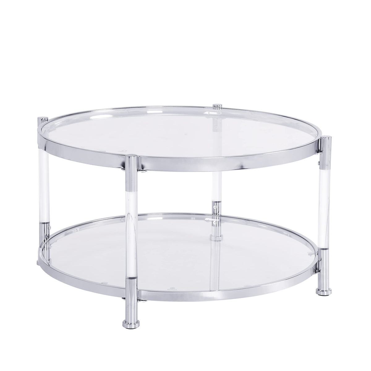 32" Tempered Glass Round Coffee Table Modern Chrome Frame Acrylic Legs Circle Living Room Center Tables