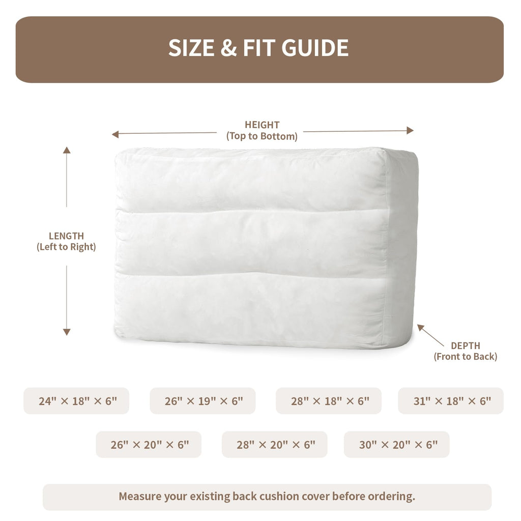 Couch Back Cushion Insert, 28"L x 18"W x 6"H, 3 Pack Replacement