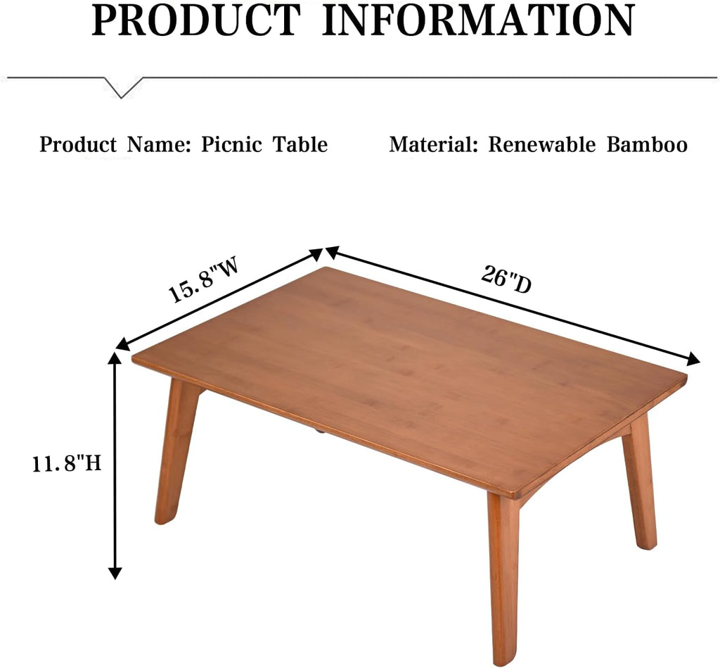JIKUGO Bamboo Folding Coffee Table No Assembly Required Japanese Floor Table for Bedroom Living Room, Walnut, 26 x 15.8 x 11.8 Inches