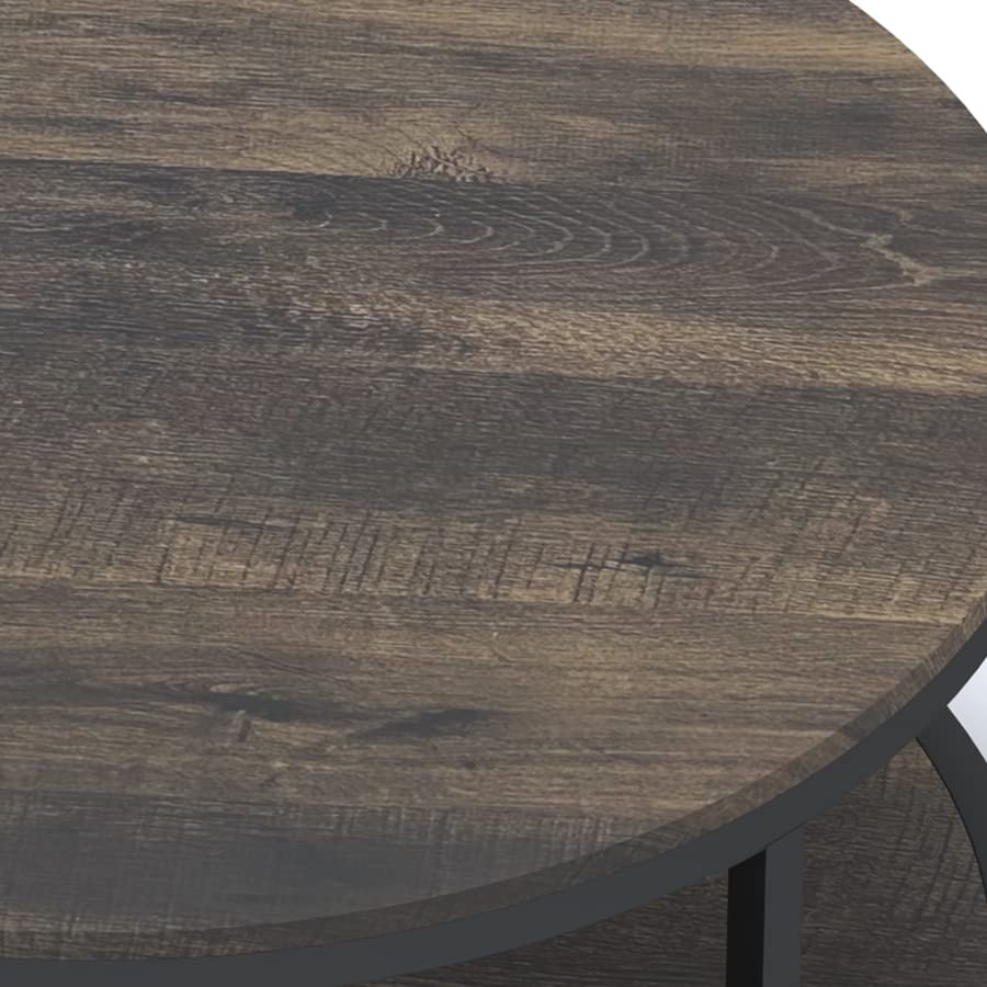 NSdirect Round Coffee Table,36" Coffee Table for Living Room,2-Tier Rustic Wood Desktop with Storage Shelf Modern Design Home Furniture(Light Walnut)