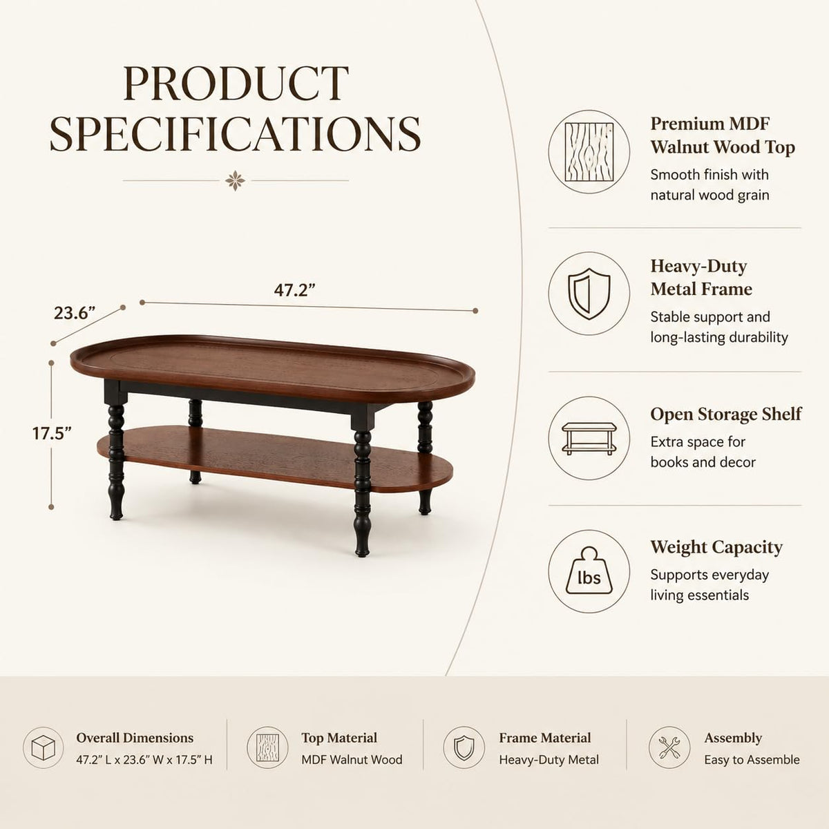 Saint Mossi French Country Coffee Table for Living Room, Mid-Century Modern Round Coffee Table, 2-Tier Wood Center Table, Wanlut Wood Top and French Style Table Legs
