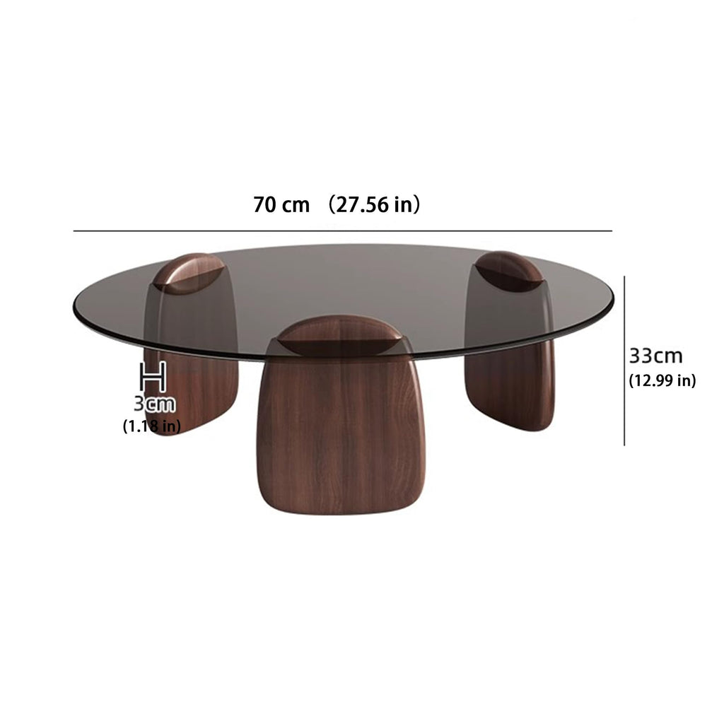 EASYSOUL Modern Round Coffee Table with Glass Top, 27.56" D x 27.56" W x 14.69" H, Circular Tea Tables for Living Room Home Office Industrial Cocktail Tables (Walunt-Clear Glass/27.56")