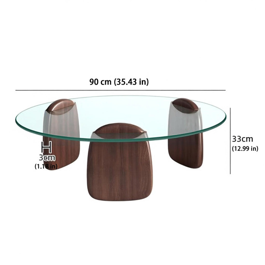 EASYSOUL Modern Round Coffee Table with Glass Top, 27.56" D x 27.56" W x 14.69" H, Circular Tea Tables for Living Room Home Office Industrial Cocktail Tables (Walunt-Clear Glass/27.56")