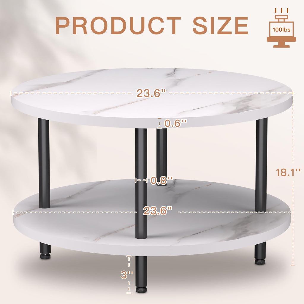 Coffee Tables for Living Room, 27.6" Round Coffee Table, Black Coffee Table